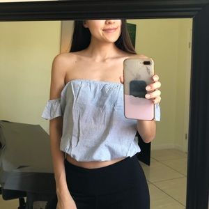 Brandy Melville Blue Pinstripe Beccah Top